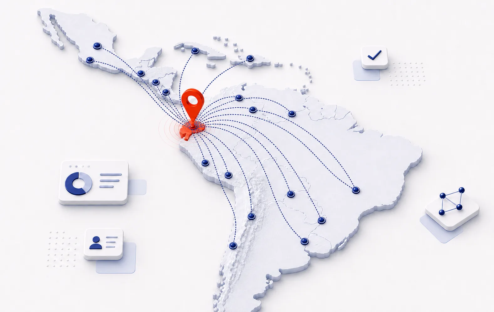 Mapa conceptual de la cobertura de LOGIKA desde Ecuador hacia Latinoamérica